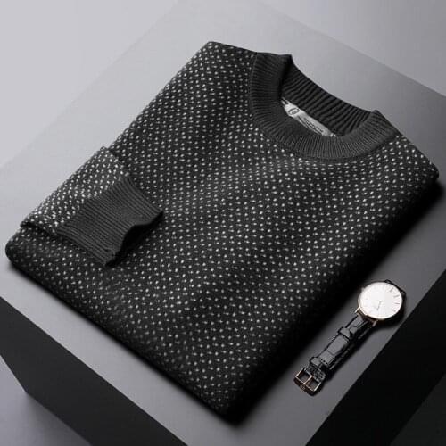 Classic Dot Jacquard Mens Sweaters Luxury Round Collar Turtleneck Autumn Winter Sweater Male Fashion Fit Male Sweaters 3XL