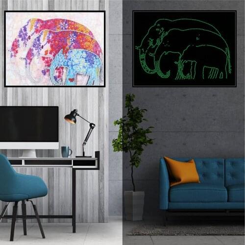 DIY Luminous Diamond Art Painting Kit Animal Elephant 5D Special Shaped Rhinestones Fluorescence Diamonds Embroidery Wall Decor