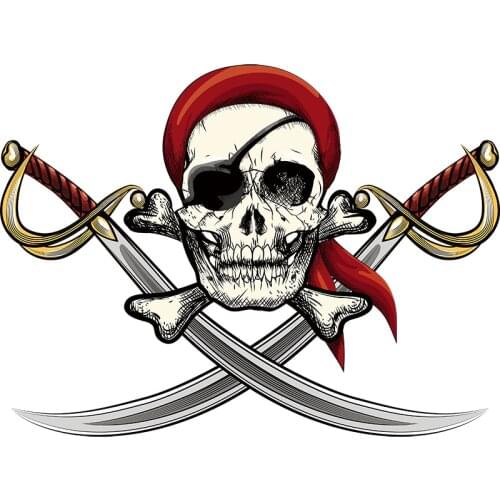 Three Ratels pirate carl Sticker Double blade Skull Poster Self Adhesive Removablefor Room Decoration Motorcycle sticker