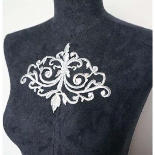 Sew Iron On Patches Silver Flower Pattern Appliques Embroidered Badges Hollow Ethnic Customs For Clothes Dress DIY Craft