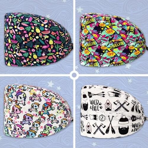 New Cartoon Print High Quality Surgical Cap Female Dentist Work Cap Beauty Salon Scrub Cap Nurse Cap Pet Shop Scrub Cap
