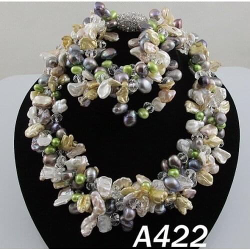 New Free Shipping A422# AA 8-11MM Mix Color Natural Shaper Fresh Water Pearls Necklace Bracelet And Earring Fashion Set Jeweller