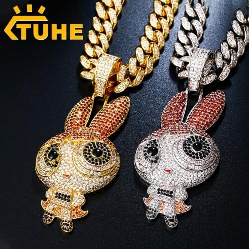 New Iced Out Cartoon Pendant Necklace Men Women Hip Hop Jewelry Full CZ Micro Pave With Zircon Pendant With Tennis Chain Gift