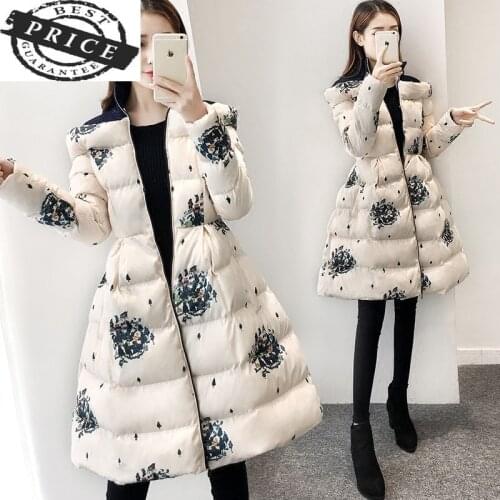 Parka 2021 Women Thick Wadded Jacket Female Jacket Korean Floral Fit Women Outerwear Warm Down Cotton Parkas Coats LW633