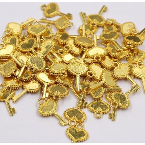 Potosala 30Pcs Cute Key Heart Shape Pendant Alloy Gold Small Charms Accessories For DIY Necklace Bracelet Jewelry Making 10*17mm