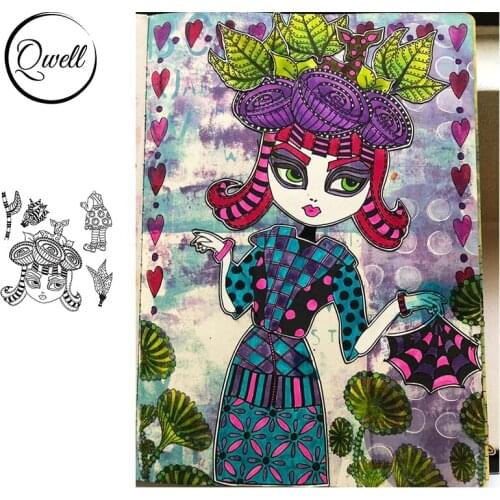 QWELL Clear Stamps Stencil Little Girl Body Elk Headdress DIY Scrapbooking Paper Craft Cards Album Making Template 2021 New