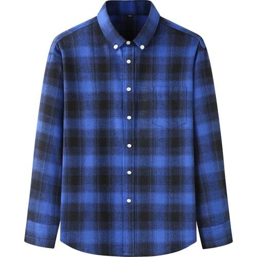 Large size new 8XL 10XL Mens flannel plaid shirt Long sleeve formal shirt men Casual soft and comfortable loose clothes
