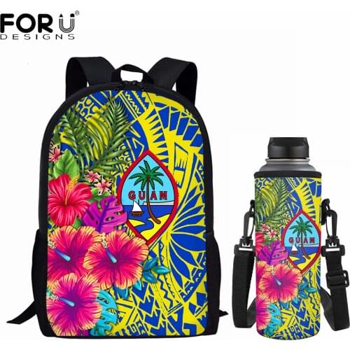 FORUDESIGNS Teenagers Student Backpack Fashion Guam Polynesian Hibiscus School Bags Large Capacity Bookbags Shoulder Bottle Bags