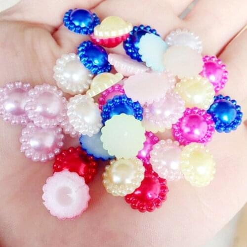 DIY 100pcs13mm mixed color flower shape ABS semi-ball party decoration and scrapbook resin crafts