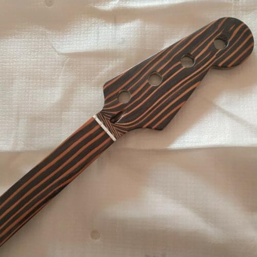 Fretless Zebra wood Electric Bass Guitar Neck Replacement 4 string 20 Fret