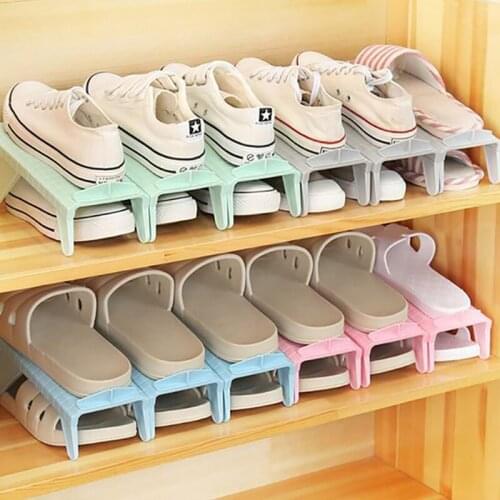 Adjustable Height Shoe Slots Organizer Rack Living Room Closet Space Saver High Heels Double Storage Shelf