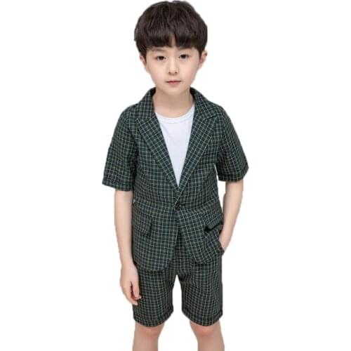 2019 New Fashion Boys Formal Suits Summer 2pcs Short Sleeve Blazer+Shorts Children Kids Wedding Clothing Set School Kids Costume