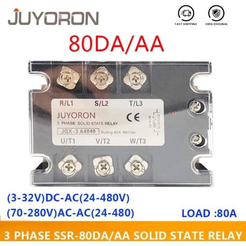 3 Phase AC Solid State Relay SSR 80 DA/AA 3-32VDC/70-280VAC Three Phase Module Switch Output 24-480VAC for Automation System