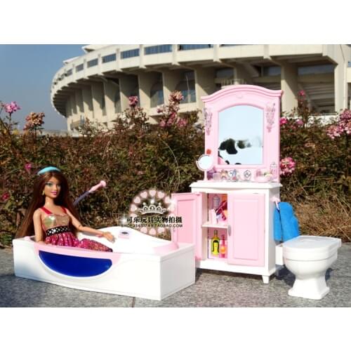 Genuine for princess bathroom barbie bath tub wash basin doll house furniture set 1/6 bjd doll accessories child toy gift