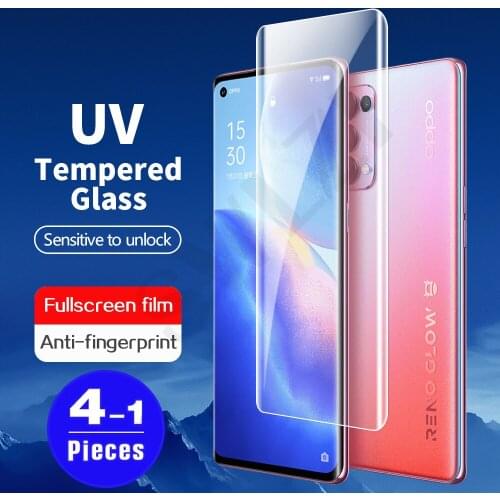1-4Pcs 9D Full cover UV Glass for OPPO Reno 6 pro plus 5 4 3 pro 5G phone screen protector UV Tempered Glass HD protective film