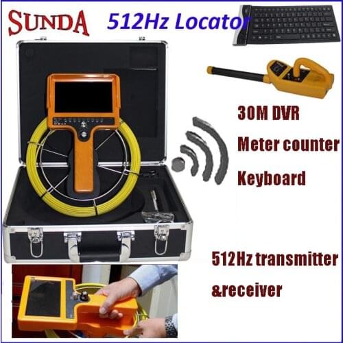 Factory Full function hand held pipe inspection camera 512hz locator dvr video recording keyboard meter counter 30meter cable