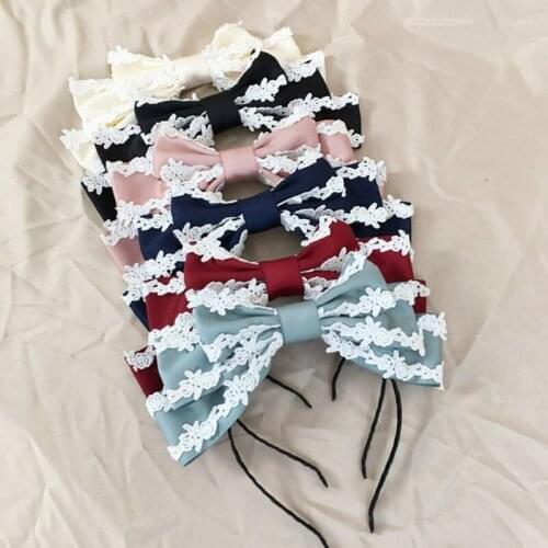 Women Big Bowknot Lace Hair Hoop Sweet Ribbon Headband Multicolor Lolita Cosplay Props Maid Anime Headdress Accessories