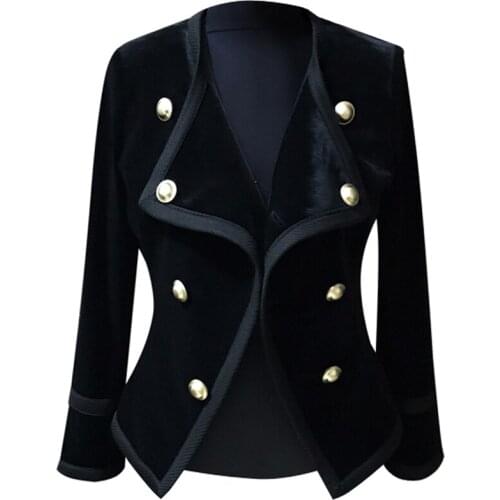 Women Notched Collar Short Jacket Coat 2020 Autumn Winter Double Breasted Suit Female Velvet Black Slim Outwear