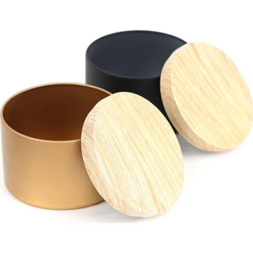 Tinplate Storage Jars Wood Grain Lids for Tea Coffee Tin for Candle Storage Mini Solid Color Gift Box