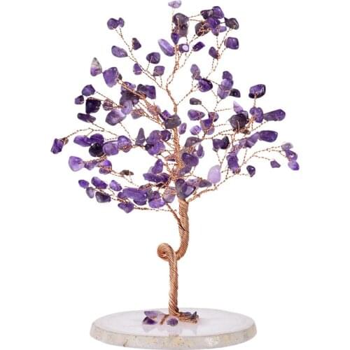 1PC Fashion Natural Crystal Tree Amethyst Lucky Tree Handmade Gemstone Decoration Agate Slices Stone Ornaments Office Decor Gift