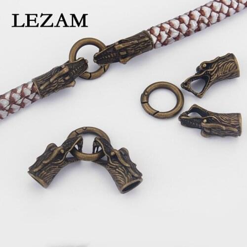 3Sets Antique Bronze Dragon Head Spring Hook Clasp for 8mm Round Leather Cord Bracelet Jewelry Findings