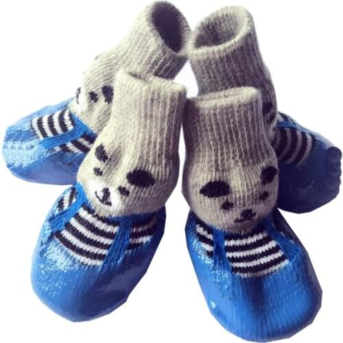4pcs/Set Cute Cotton Rubber Pet Dog Shoes Waterproof Non-slip Dog Rain Snow Boots Socks For Puppy Large Small Cats Dogs