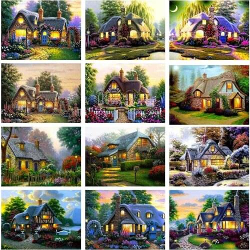 Village Landscape DIY Diamond Painting Cross Stitch House Scenery 5D Full Drill Mosaic Embroidery Craft Wall Room Decor Gift