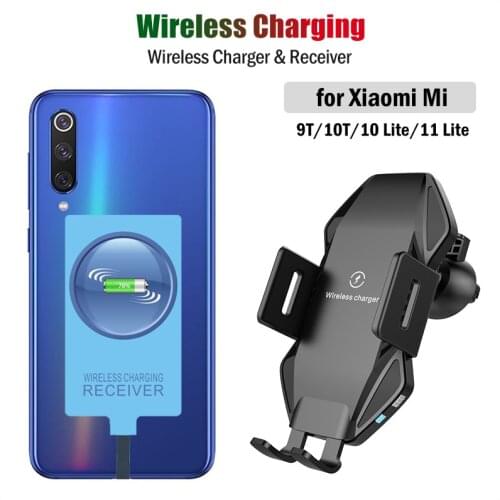 Qi Car Wireless Charging Stand for Xiaomi Mi 9T 10T Pro 9 10 10T 11 Lite 5G Wireless Charger&Type-C Receiver Car Phone Holder