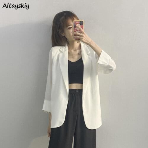 Blazers Women Lightweight Femme Simple Korean Office Ladies Chic Summer Oversize Cozy Notched Outerwear Baggy Streetwear Popular