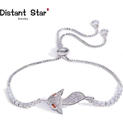 Bracelet,cute fox copper crystal zirconia charm bracelet bangle femme Toggle-clasps snake chain jewelry accessories gift animal