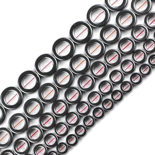 JHNBY Hollow Circle shape Black Hematite beads Natural Stone Round Loose bead for Jewelry bracelets&pendants Making DIY Findings