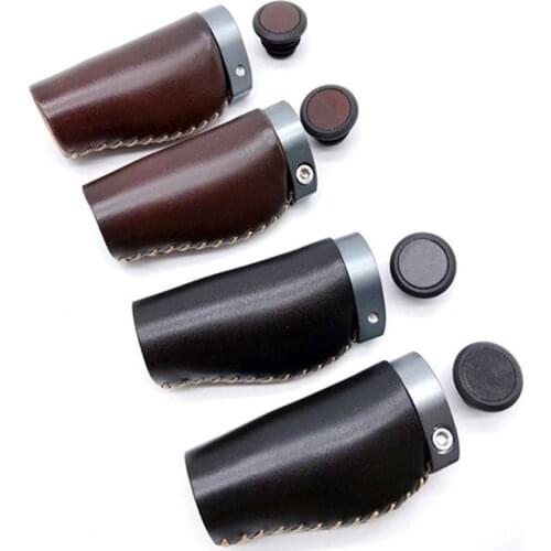 Folding Bike Handlebar Grip Cover Leather Short Grips Retro Handle Cover For Brompton Ergonomic Locked Handle Bicycle Parts