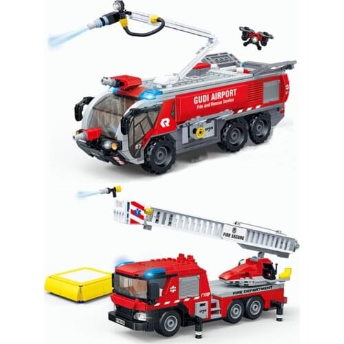 City Car Rescue Emergency Ladder Airport Fire Truck Model Kit Vehicle Creative Building Blocks Kids Toys Compatible With Bricks