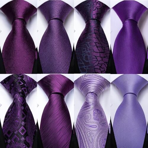 DiBanGu Fashion Men Tie Purple Solid Paisley Silk Wedding Tie For Men Hanky Cufflinks Gift Tie Set Suit Business Party
