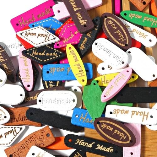 Hot Sale Mixed Shape 50Pcs Hand Made Letter Natural Wood Buttons Labels Clothing Decor Scrapbooking Craft DIY Sewing Accessories