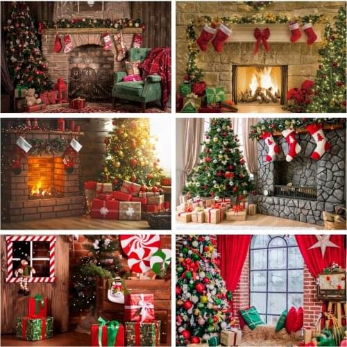 Scopiso Photography Backdrop Decoration Old Brick for Fireplace Christmas Tree Gift Teddy Bear Baby Photo Background Studio Prop