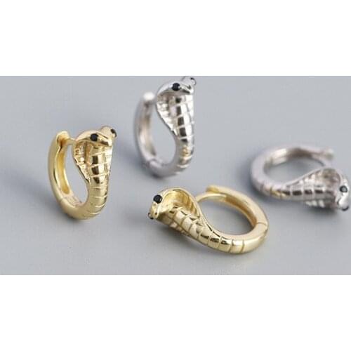 KAMIRA Real 925 Sterling Silver Geometric Retro Cuban Snake Huggie Stud Earrings for Women Men Bohemian Goth Personality Jewelry