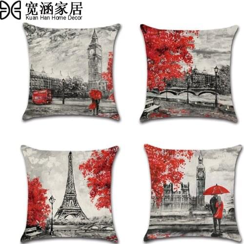 Oil Painting Casual Cushion Cover Linen Pillow Case Valentines Day Home Decor Couch Chair Rest Landscape Pillowcase Party Decor