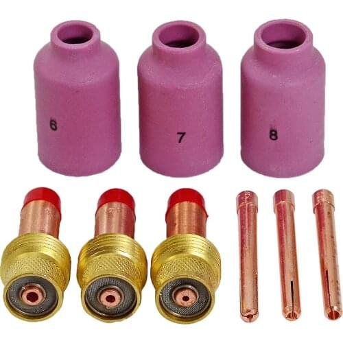 TIG Gas Lens KIT Collets Alumina Nozzles Consumable Accessories Fit TIG Welding Torch PTA DB SR WP 17 18 26 Series, 9pcs