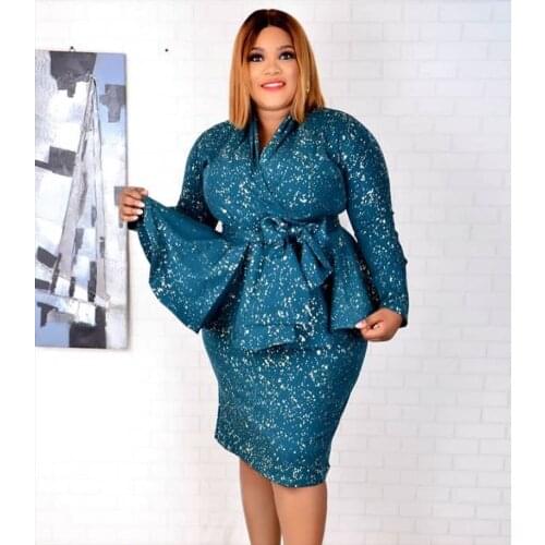 2 Piece Set African Dresses For Women Dashiki Christmas Long Sleeve Midi Dress Bazin Riche Clothes African Dress Africa Clothing