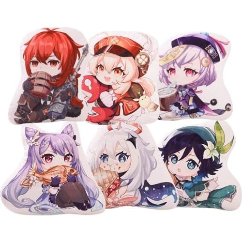 Anime Genshin Impact Barbara Diluc Qiqi Cosplay Short Plush Doll Pillow Cute Toys Cartoon Cushion Birthday Xmas Fashion Gifts