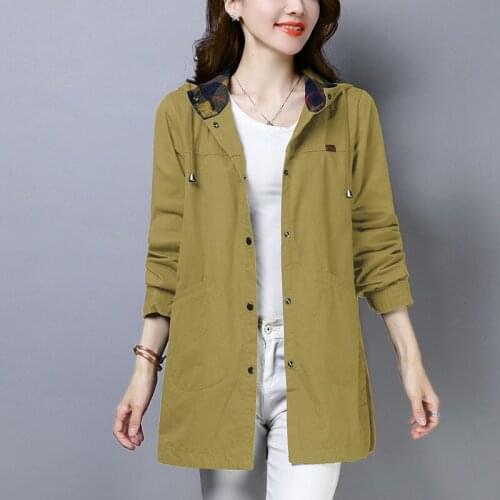 Fashion Windbreaker Overcoats 2021 Autumn New Female Plus Size Loose Solid Color Hooded Coat Casual Female Cotton ToPS Mujer