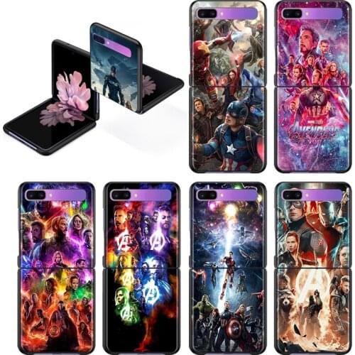 Marvel Avengers Heroes Fashion Mobile Hard Shockproof Cover For Samsung Galaxy Z Flip 3 5G Black Fundas Phone Case