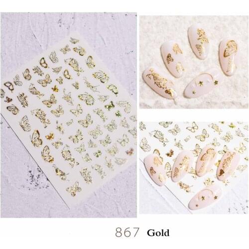 Hollow butterfly sticker for nail art decoration gold silver gilding laser foils 3D manicure tips slider nail decal YJ024
