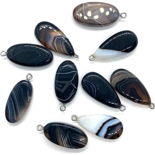 Natural Stone Spot Wholesale Pendant Drop-shaped Egg-shaped Black Striped Agate Pendant DIY Handmade Fashion Jewelry Accessories
