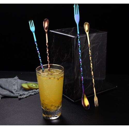 Stainless Steel Long Handle Stirring Rod Threaded Lengthened Milk Tea Spoon Double-headed Spoon Bar Mixing Spoon Fruit Fork