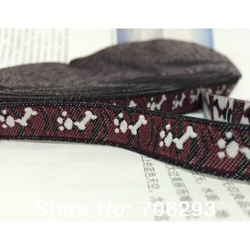 2014 NEW wholesale 1/2 '(12 mmx10yards) Polyester Woven Jacquard Ribbon brown with Paw print