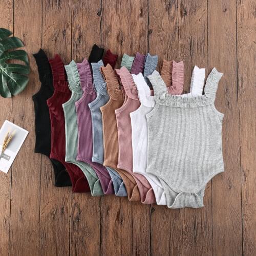 2020 NEW Baby Girls Boys Bodysuits Summer Clothing Newbown Sleeveless Ribbed Ruffled Solid Jumpsuits Solid Playsuits 3M-24M