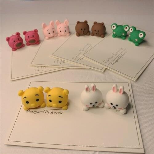 2021 New Korean Version Cute Animal Earrings Bear Three-dimensional Darrings Vemale Fun Earrings Sweet Jewelry For Women Girls