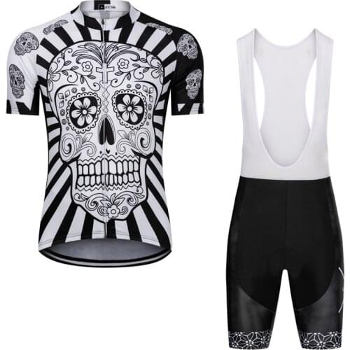 Pro Men Cycling Jersey Skull Retro Pattern Short Sleeve Bike Clothes Set Woman Bicycle Wear Mtb Clothing Suit Fietskleding Heren